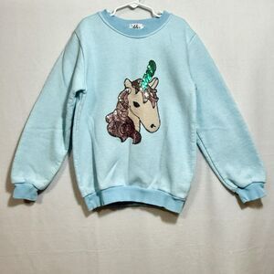 Lola And the Boys Blue Sequin Unicorn Applique Sweatshirt Preppy School Girls 12